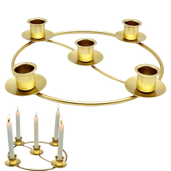 Gold Metal Advent Wreath Candle Holder, Round Ring Candlestick for 5 Candles, Christmas Table Church Home Decor