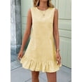 thumbnail image 6 of Women'S Striped Print Sleeveless Ruffle Tunic Dress Summer Swing Flowy Mini Dresses Yellow M, 6 of 8