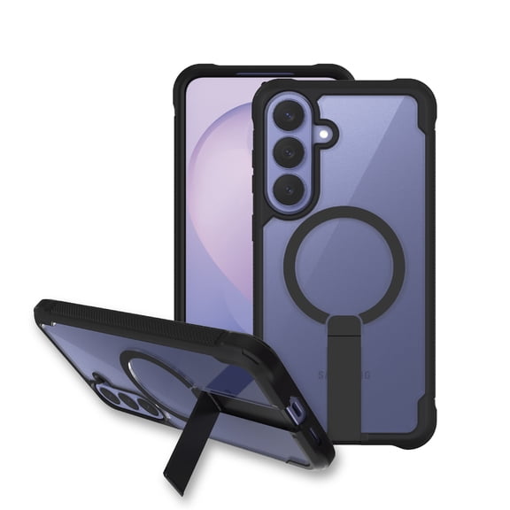 onn Dual-Layer Phone Case with Kickstand for Samsung Galaxy S26 FE / S25 FE, Magnetic Compatible - Clear/Black