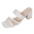 thumbnail image 4 of Rokment Ladies Metallic Chunky Block High Heels Slip on Open Back Dressy Sandals Business Office Leather Squaret Toe Slides Dress Pumps for Woman, 4 of 6