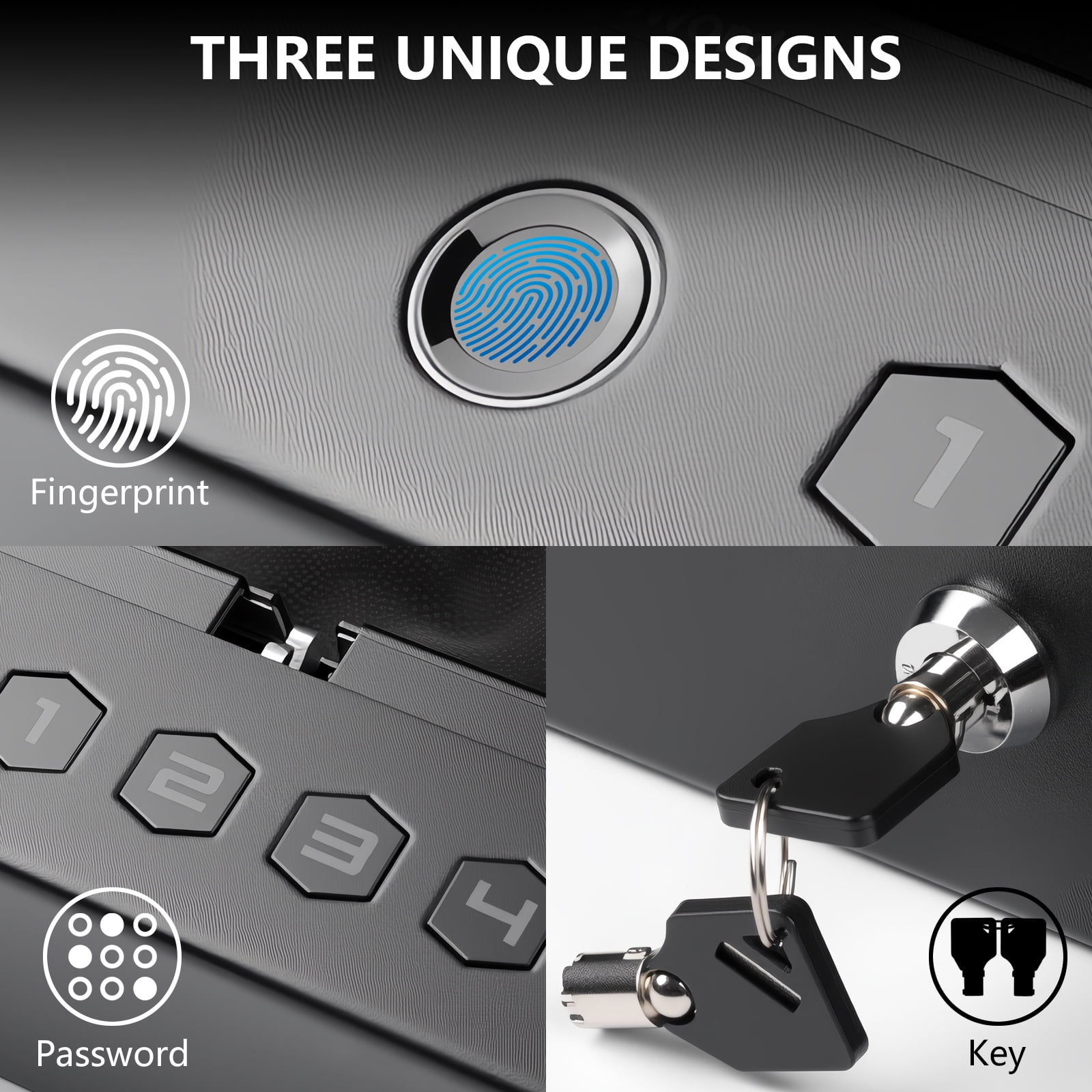 Biometric fingerprint pistol safe, revolver safe with fingerprint/backlit keypad/key, suitable for storing 2-3 revolvers, pistol safe suitable for home, nightstand, bedside and car