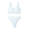 thumbnail image 3 of Patlollav Womens High Waisted Bikini Sets Sporty Two Piece Swimsuits Solid Color Cheeky High Cut Bathing Suits, 3 of 6