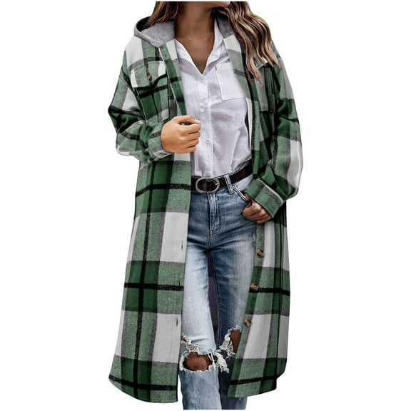 Flannel Christmas Cardigans Womens,Women's Plaid Jacket Shacket Casual Lapel Button Down Long Sleeve Trench Coat Warm Winter Jackets