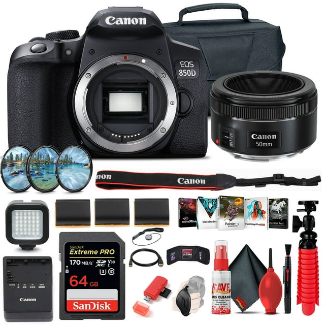 Canon EOS Rebel 850D / T8i DSLR Camera (Body Only) + Canon EF 50mm Lens + 64GB(International Model)