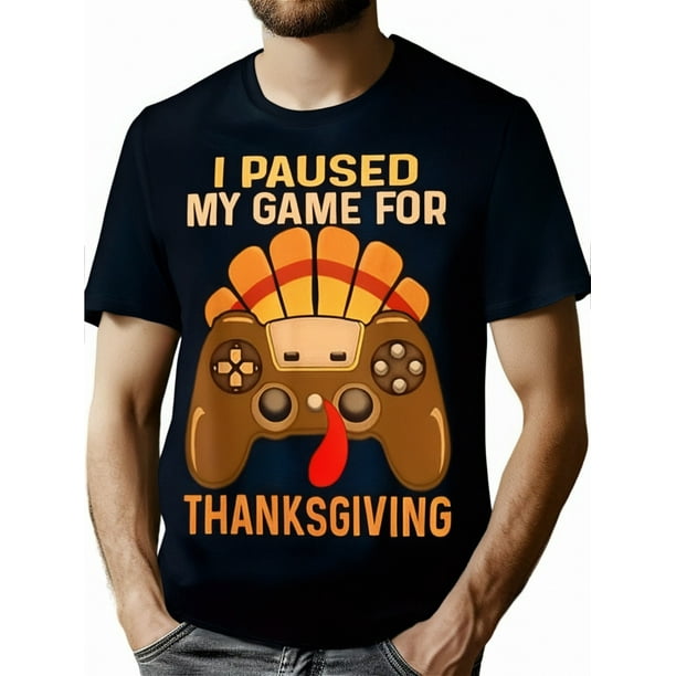 Camiseta 100 % algodón, tallas S-XXXL, color negro, con temática de Acción de Gracias, para videojuegos, otoño, pavo, para hombre