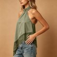 thumbnail image 4 of IUYRTFE Women's Halter Neck Satin Lace Trim Top Sleeveless Elegant Summer Flowy Blouse, 4 of 5