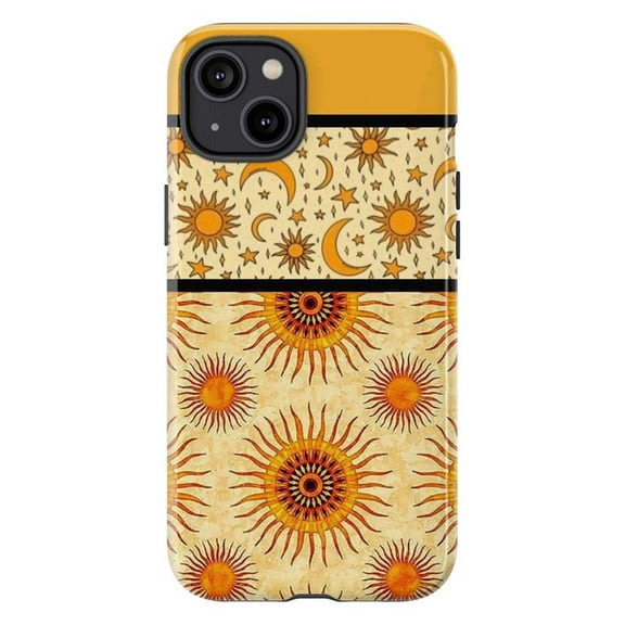 Boho Sun and Moon Pattern Phone Case, Vintage Celestial Design with Stars and Sunbursts, Protective iPhone Cover for iPhone 16 15 14 13 12 11 Pro Max Mini