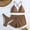 A191 Coffee, variant on 3 Piece Bikini Sets for Women Scalloped Trim Triangle Halter Top with High Waisted Shorts and Briefs Three Piece Bathing Suits Modest Swimwear