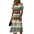thumbnail image 2 of Minjewel Women's Striped Shift Dress with Breton V-Neck - Short Sleeve Summer Dress, Loose Flowy Beach Party Outfit, Comfy Vacation Mini Dress,Beige,2XL, 2 of 6
