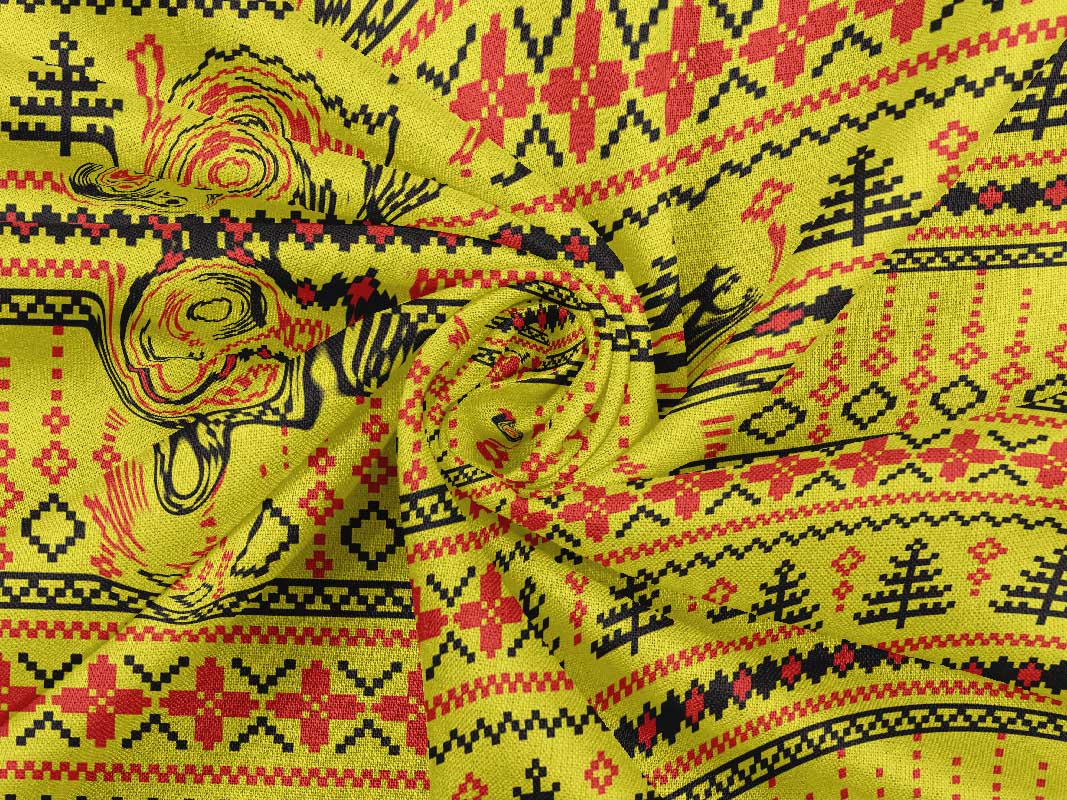oneOone Rayon Yellow Fabric Merry Christmas Dress Material Fabric Print Fabric By The Yard 56 Inch Wide