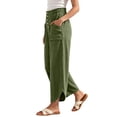 thumbnail image 7 of Oksale Boho Pants for Women Petite Pull On Cozy Cotton Pants with Pockets Elastic High Waist Summer Casual Pants Loose Wide Leg Trousers Army Green L, 7 of 7
