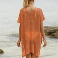 thumbnail image 4 of Women's Hollow out Knit Mini Dress Short Sleeve V Neck Side Lace-Up Sheer Crochet Beach Cover Up for Summer Beach Travel Sheer Bathing Suit Cover up Orange One Size, 4 of 4