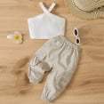 thumbnail image 4 of LYMAYTER 9-5Y Kids Girls T-Shirt Outfit Toddler Tees Baby Summer Tees Two-Piece Set Off-the-Shoulder Top+ Solid Color Trousers T Set Infant Casual Versatile T-Shirt Outfit, 4 of 7