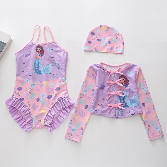 Toddler Swimsuit Girl Size 2-4Y Print Thin Strap One Piece Swimsuit with Swimsuit Jacket Swim Cap 3 Piece Girls Bathing Suits