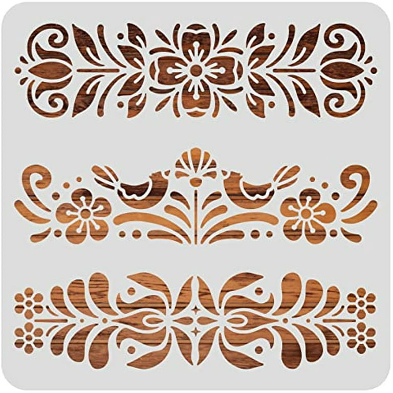 Plastic Folk Decorative Painting Stencil Templates 12x12inch Floral Pattern  Scandinavian Style Reusable Drawing Stencils for DIY Art Craft Wall Canvas