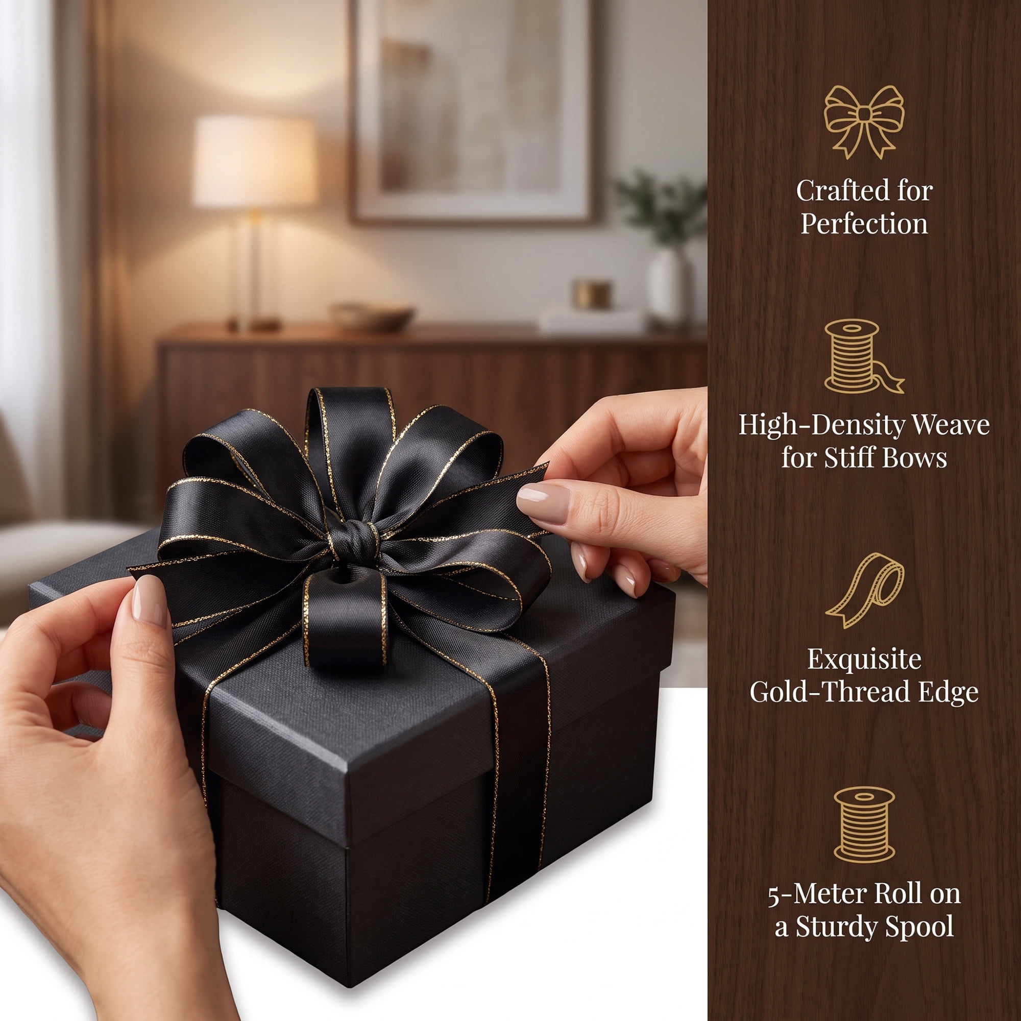 Unique Bargains Elegant Fabric Ribbon for Gift Wrapping and Crafting Projects Black