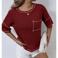 thumbnail image 4 of Women Waffle Knit Tops 2025 Summer Crew Neck Short Sleeve Shirts Casual Trendy Loose Fit Blouses Basic Tee (XL, Wine), 4 of 6