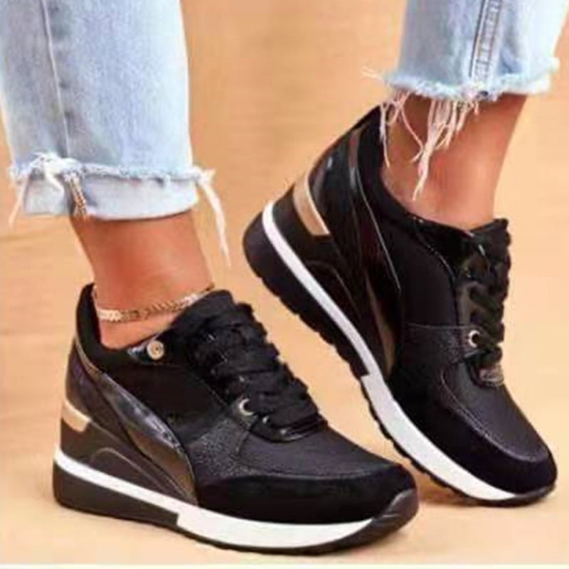 Cpdd Basket Eva Glow High Heeld Wedge Sneakers For Women Platform Casual Lace Up Shoes For Daily Wear Black 36