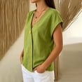thumbnail image 6 of MEICHEN Women's Cotton Linen T Shirt Short Sleeve Wrap Style V Neck Top Casual Loose Fit Top Womens Summer Essentials Tops, 6 of 9