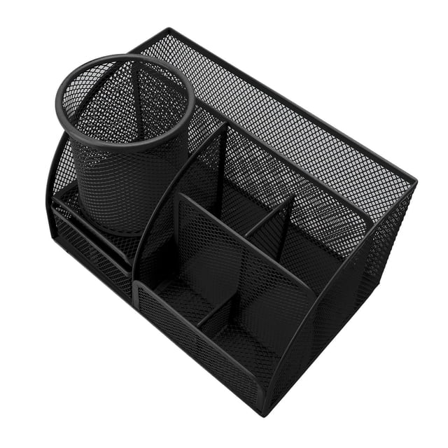 Porte-stylo, Ensemble de Porte-Stylos de Bureau en Maille Métallique Résistante à l'Usure 7 Compartiments 4 Coussins Doux pour Bureau Famille École Classe Violet, Rose, Noir