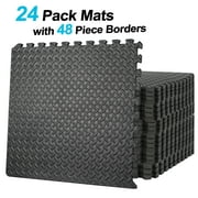 ZenSports 24PCS Interlocking EVA Foam Tiles, Puzzle Exercise Mat Home Gym Flooring Mat 3/4 Extra Thickness 96 Sqft. Black
