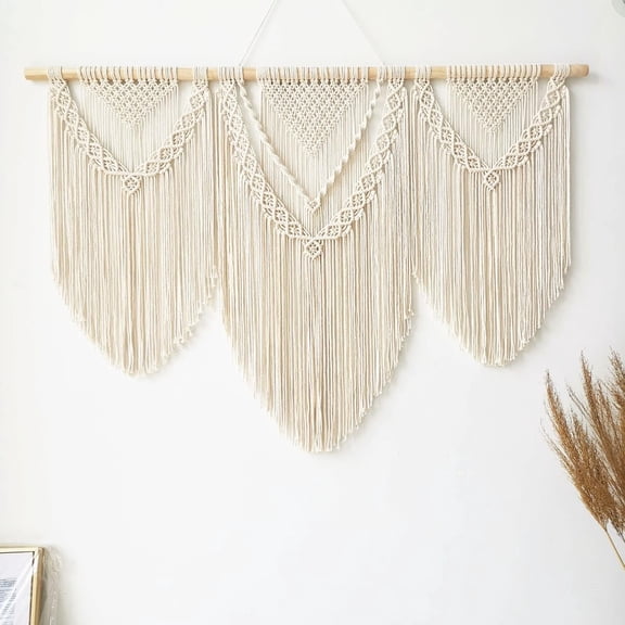 Senyalarge macrame wall hanging - Boho Tapestry Macrame Wall Decor Art- Chic Bohemian Handmade Woven Tapestry Home Decoration - 43"x32" (Beige-Triaenya)