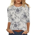 thumbnail image 2 of Tunic Blouse for Women Crewneck 3/4 Sleeve Vintage Casual Loose Fit Baroque Floral Engraving Print Soft Stretchy Lightweight Fashion Pullover Summer Fall Tops, 2 of 5
