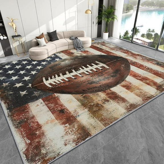 Area Rugs - Football Rug, Sports American Flag Rustic Indoor Throw Rugs, Low Pile Easy Clean Mats, Washable Stain Resistant Entry Carpet for Floor Bedside Entrance 2x3ft