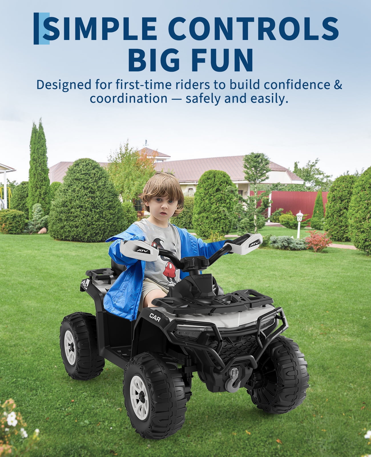 12V Electric Ride on Toys with Remote Control, Kids ATV with LED & Bluetooth, Dual 45W Motors & 3 Speed Electric Car for Kids