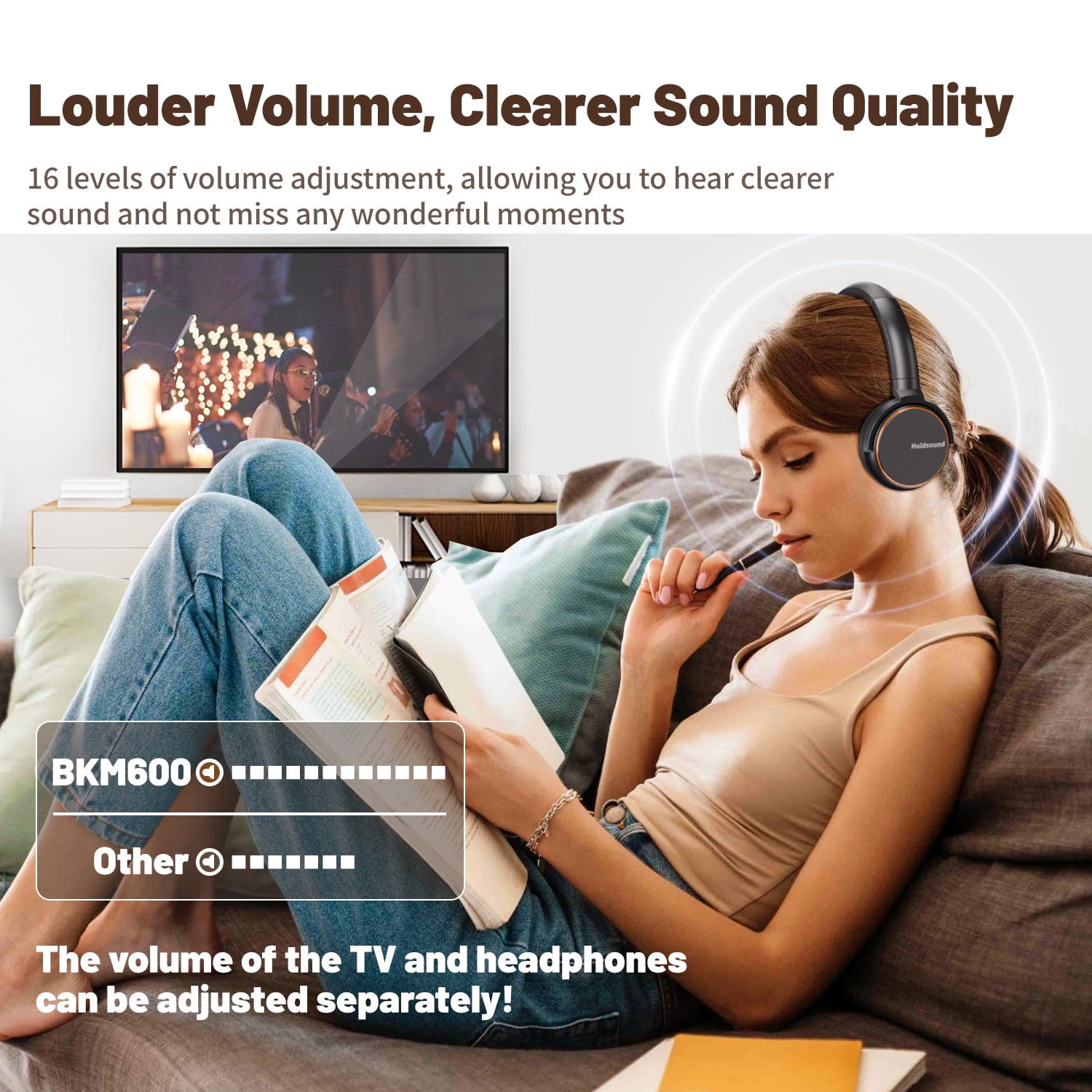 Wireless Headphones for TV Watching, BKM600 Wireless TV Headphones with Bluetooth USB Transmitter(Optical, AUX, RCA and USB Output)