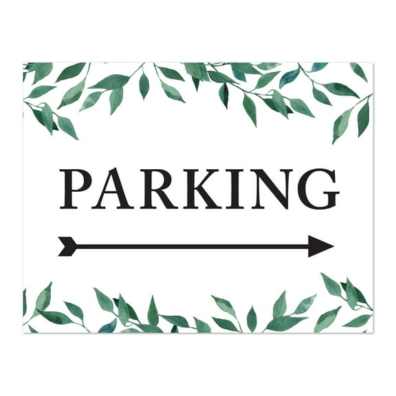 Koyal Wholesale Wedding Party Directional Signs, Natural Greenery, Double-Sided, Parking with Big Arrow, 1-Pack