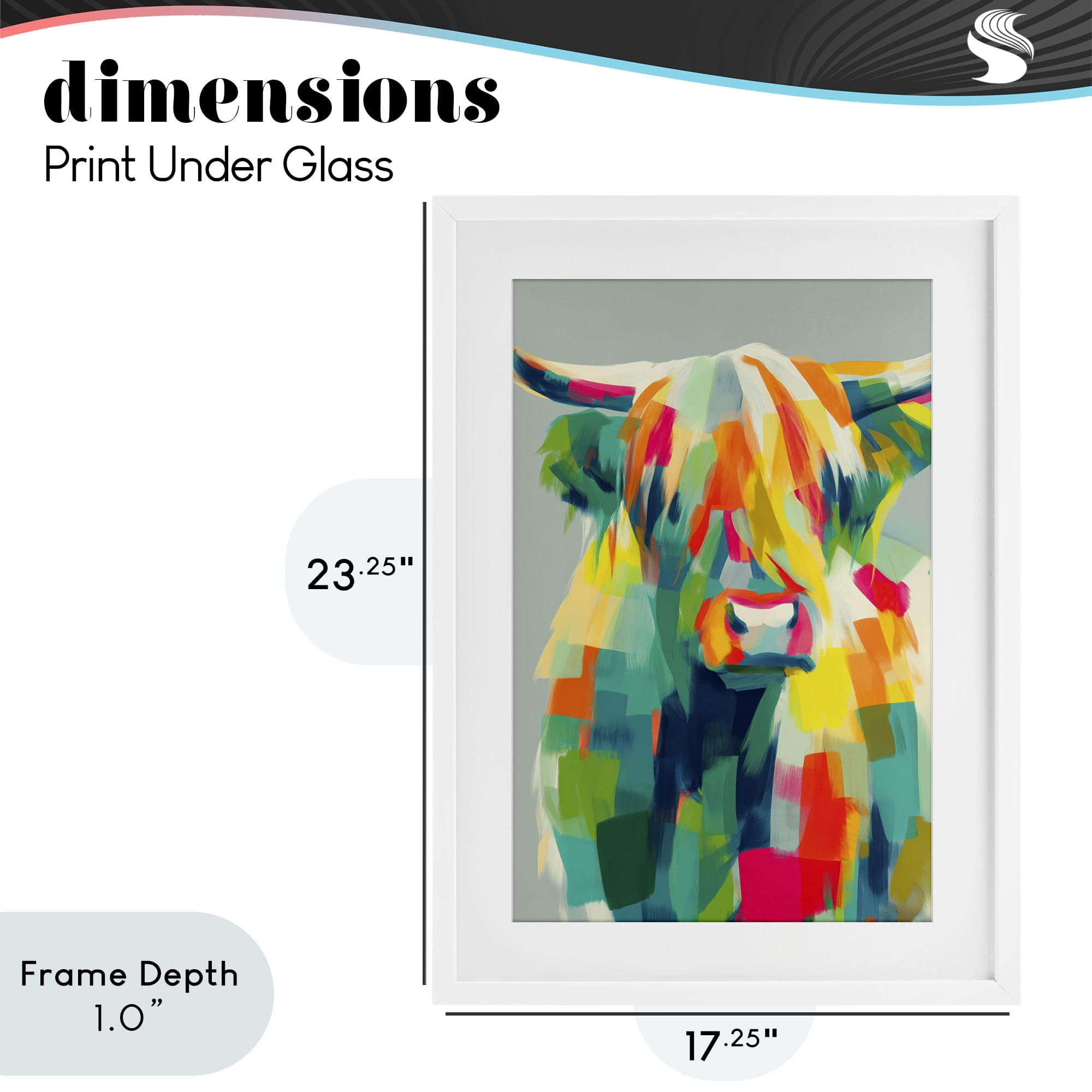 Stupell Industries Highland Cow Abstract Patchwork White Framed Print Under Glass, design by Chromatic Storm Studio