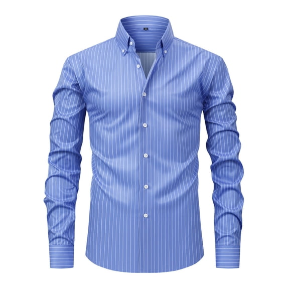 Dresfit Men's Dress Shirts Striped Button Down Shirt 2026 Button Up Long Sleeve Solid Shirt Spring Stretch Anti Wrinkle Work Business Tops Blue XL