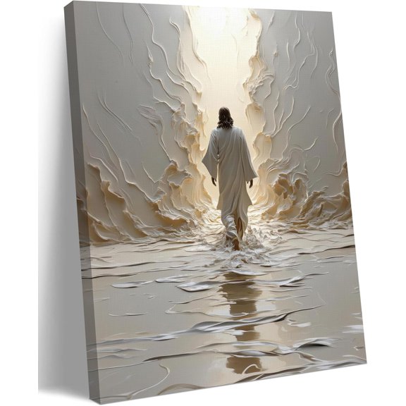 Hieng Jesus Walking on Water Christian Canvas Wall Art, Religious Jesus Painting, Biblical Minimalist Pictures Posters Wall Decor for Church Office Bedroom Living Room, Modern Artwork Gift,