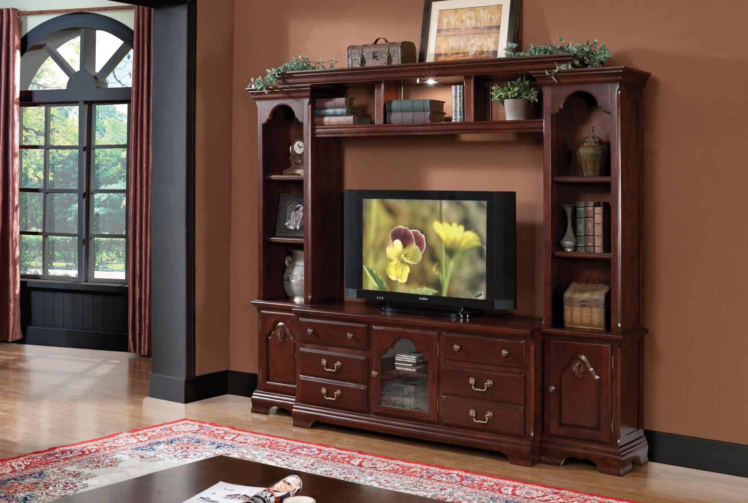 Acme Furniture Hercules Entertainment Center with Shelf Bridge and 2 Side Piers, Cherry Finish