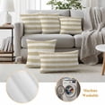 thumbnail image 5 of Cream Striped Outdoor Pillow Covers 26x26 Set of 2, Waterproof Patio Throw Pillowcase Protectors, Farmhouse Vintage Brown Stripes Square Decorative Pillow Shams Cushion Covers for Seat Bed Couch Sofa, 5 of 8