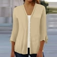 thumbnail image 2 of ZKIRBJV Black Cardigan for Women 3/4 Sleeve Womens Shrugs Lightweight Open Front Shrug Cardigan Light Solid Color Dressy Casual Soft Oversized Cardigans Khaki XL, 2 of 6