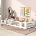 thumbnail image 2 of Bellemave Twin Size Floor Beds with Door, Wood Montessori Bed with Fence Railings & Support Slats, No Box Spring Needed (White), 2 of 8