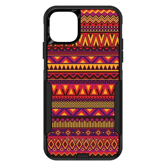 DistinctInk OtterBox Commuter Custom Case for Apple iPhone 15 (6.1" Screen) - Purple Red Yellow Tribal Print - Raised Bezel Screen Guard