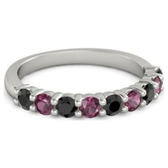 0.45ct Round Cut Black Spinel Rhodolite Eternity Band Ring 925 Sterling Silver Anniversary Ring Jewelry Size:- 4