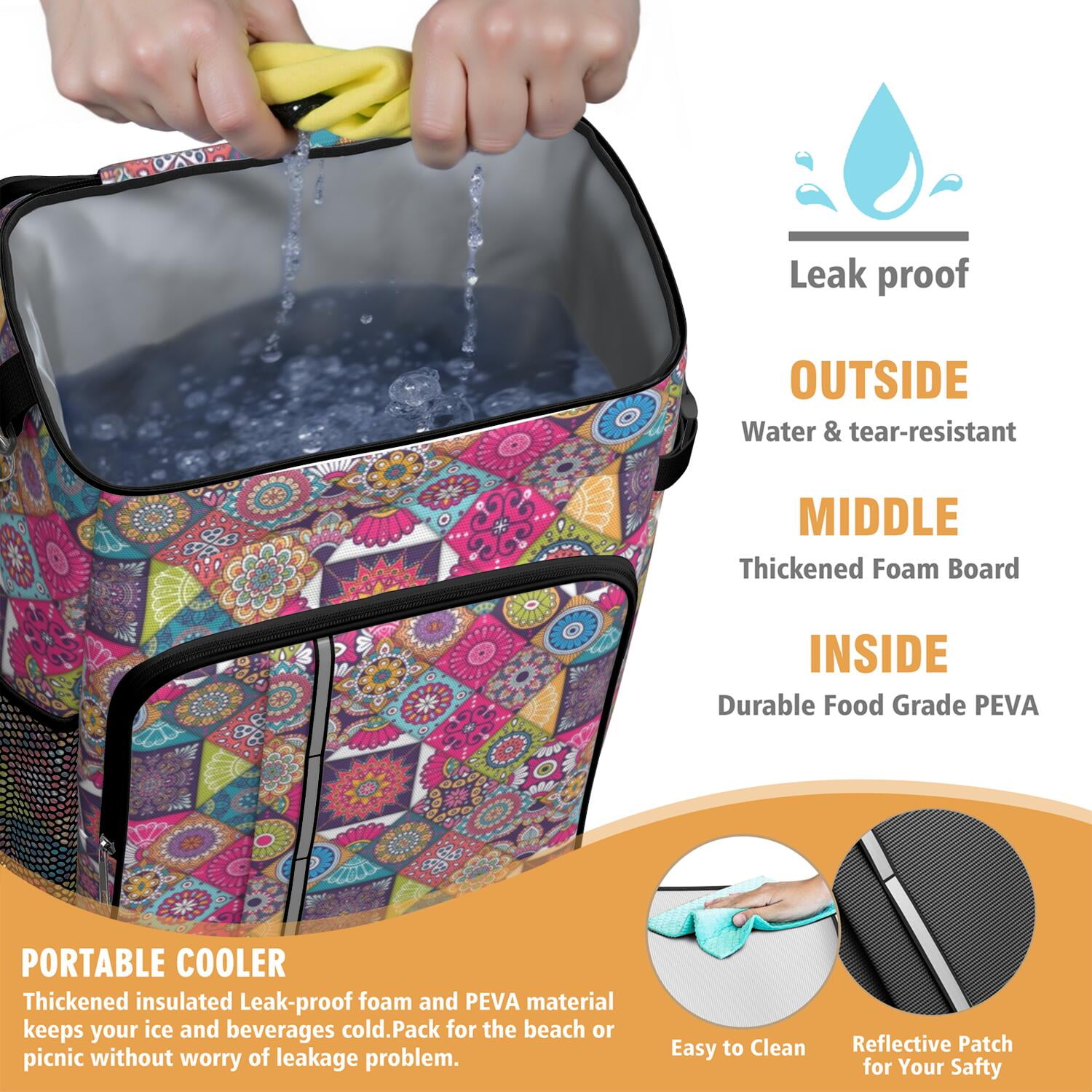 Travel Cooler Bag - Boho Bohemia Flower Camping Beer Cooler Backpack with Bottle Opener- Waterproof Insulated Picnic Backpacks - Cooler Bag for Beach