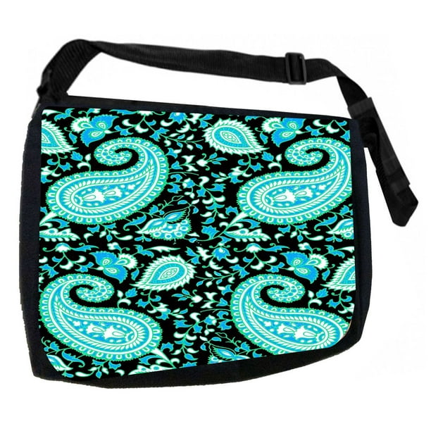 Blue Paisley Black Laptop Shoulder Messenger Bag
