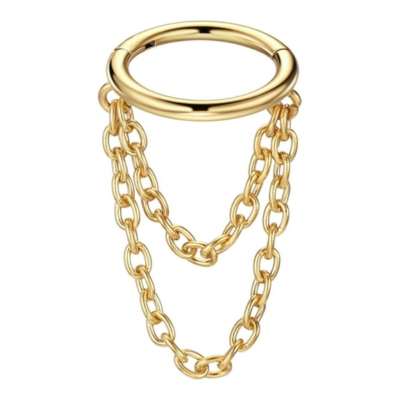 FANSING 16g Gold Plated Surgical Steel Cartilage Earrings Hoop 8mm Helix Piercing Jewelry with Double Chains 5/16" Cartilage Hoop 16 Gauge