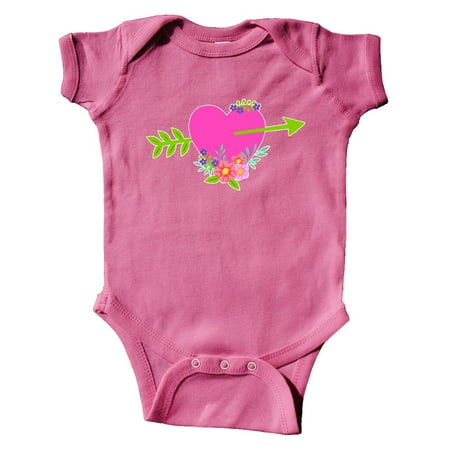 

Inktastic Valentine s Day Pink Heart with Flowers and Arrow Gift Baby Boy or Baby Girl Bodysuit