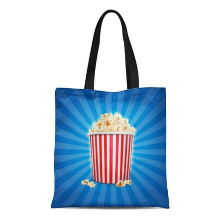 - ASHLEIGH Canvas Tote Bag Blue Box Popcorn Food Exploding Pop Object Board Cinema Reusable Shoulder Grocery Shopping Bags Handbag