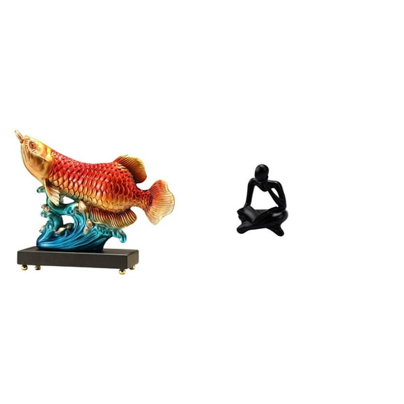 Elodie Arowana Fish Resin Prosperity Sculpture Abstract Thinker Tabletop Ornament Decorative Figurine for Entrance Living Room Shelf Office Home Decoration