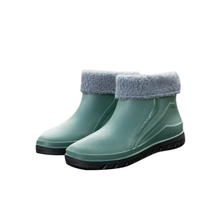 

Daeful Men s Non-Slip Round Toe Work Boot Casual Water-Resistant Rain Boots Driving Comfort Plush Lining Garden Booties Cotton Green 7.5