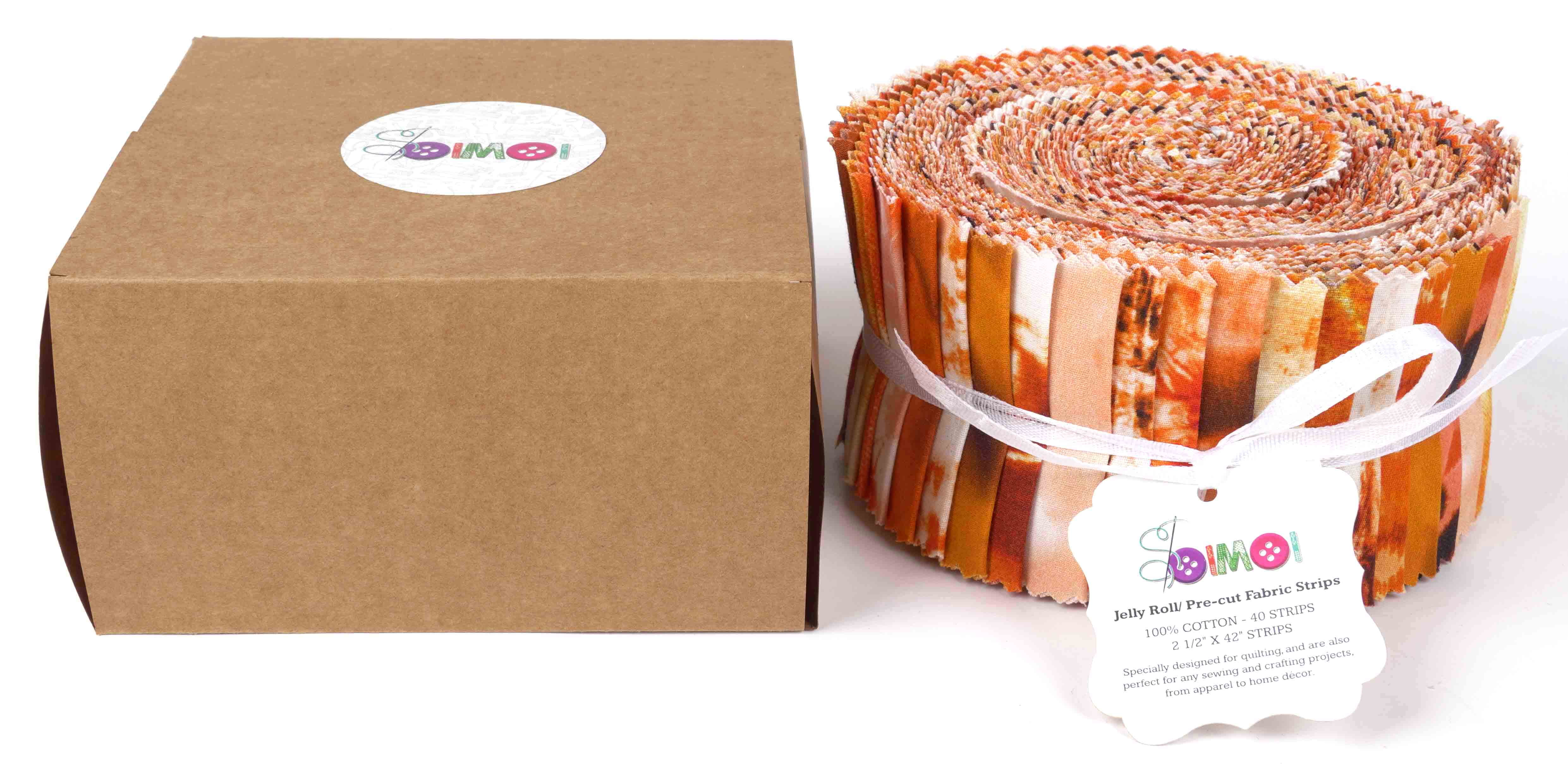 Soimoi 40Pcs Tie Dye Print Cotton Precut Fabrics For Quilting Craft Strips 2.5x42inches Jelly Roll - Orange