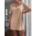 thumbnail image 5 of Women Summer V-Neck Dress Summer Short Sleeve Loose Fitted Casual Collared T-Shirt Dress Khaki L, 5 of 6