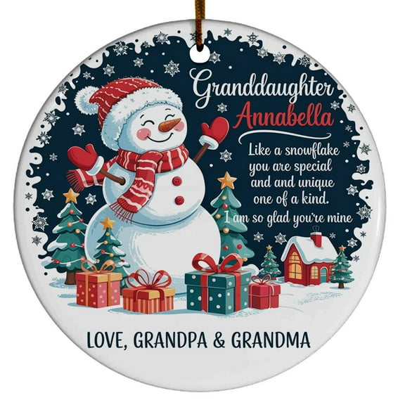 Granddaughter Like A Snowflake Christmas Ornament 2025, Snowman Granddaughter Xmas Tree Christmas Ornament Gift from Grandparents